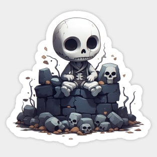 Cute preppy skeleton sitting on the wall Sticker